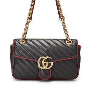 Vintage GUCCI GG Marmont Matelasse Leather Shoulder Bag Black/Red 443497